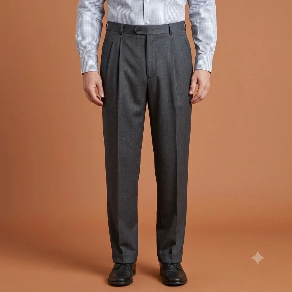 Mark Alexander Gray Pleated Dress Pants Mens 34‎ 100% Wool Cuffed Vintage EUC